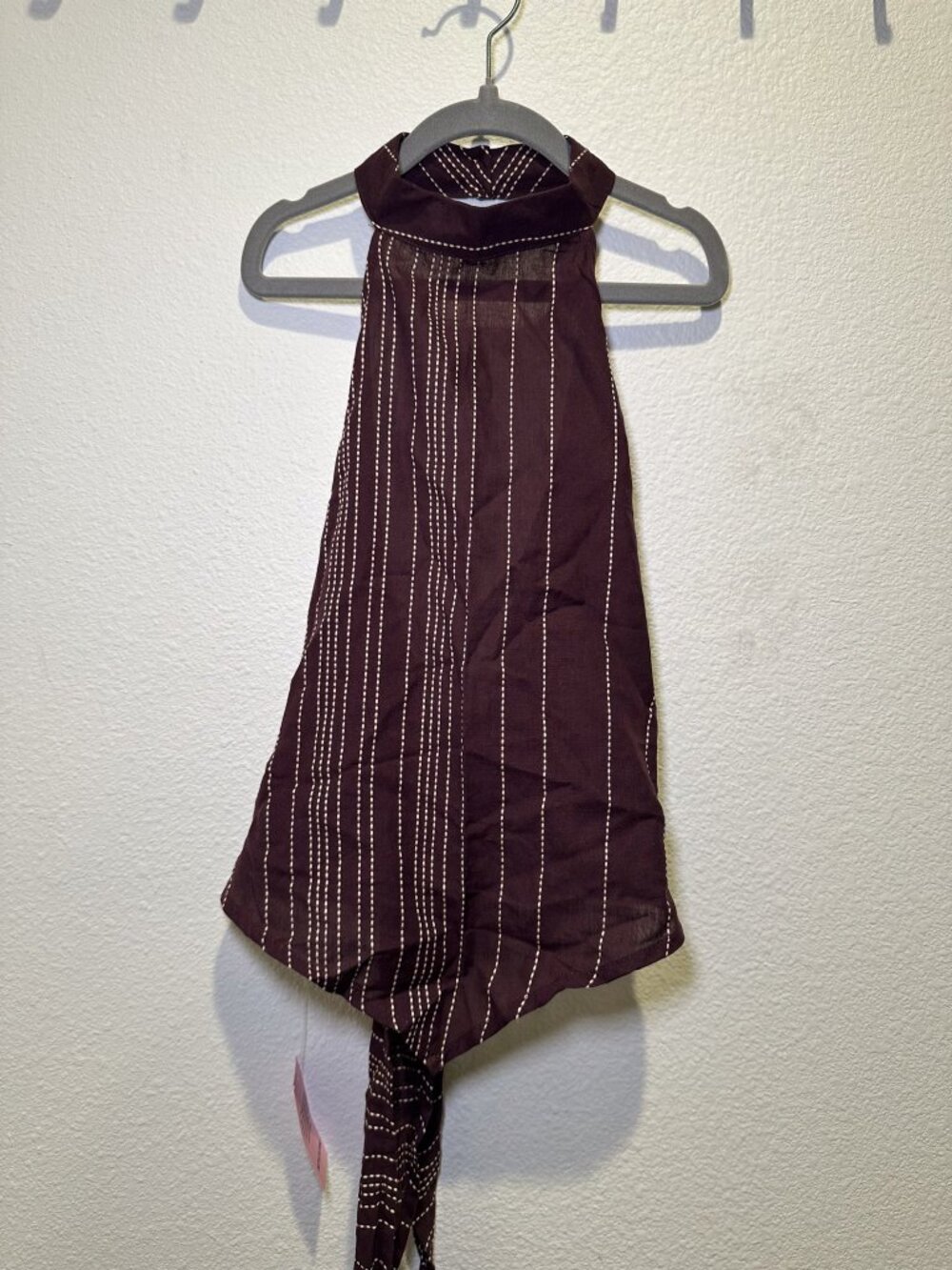 Pretty Little Thing Dark Brown Embroidered Stripe Halter Top Blouse 4